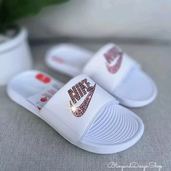 Nike Victori One Sandals Custom with Swarovski Crystal Rhinestones Bling Slides - Picture 5 of 8